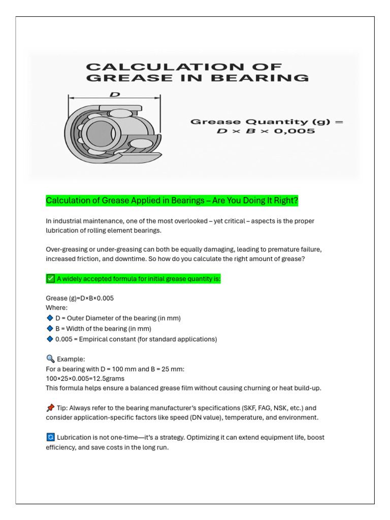 Grease Calculation for Bearings | PDF