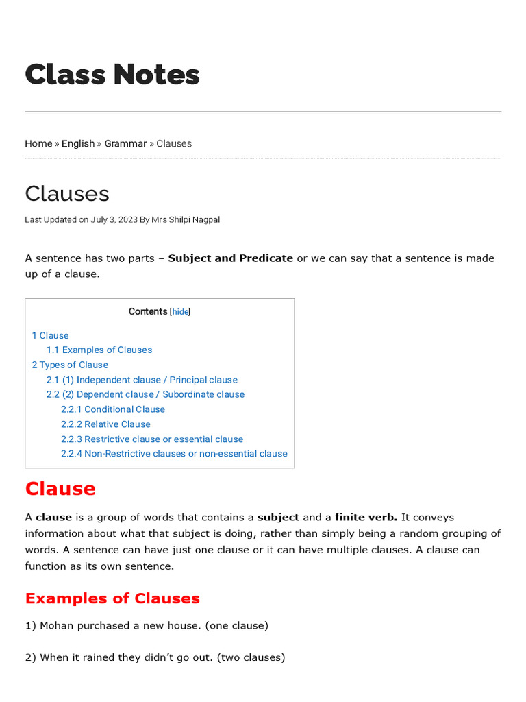 Understanding English Clauses | PDF | Clause | Subject (Grammar)