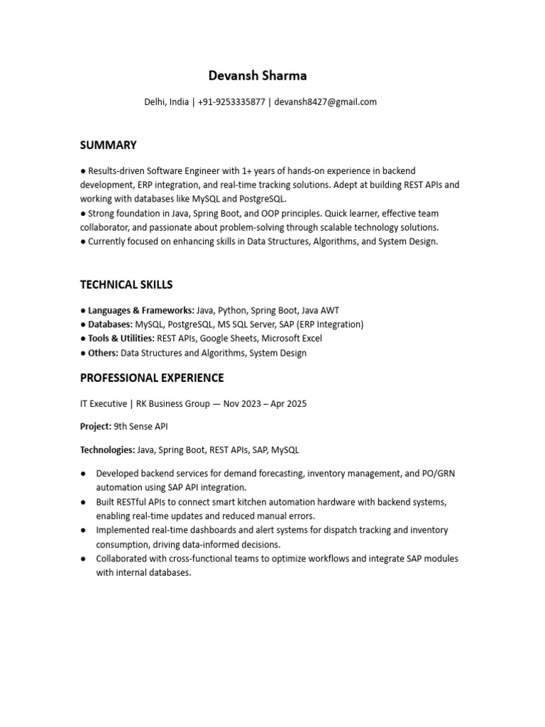 Software Engineer Resume: Java & APIs | PDF