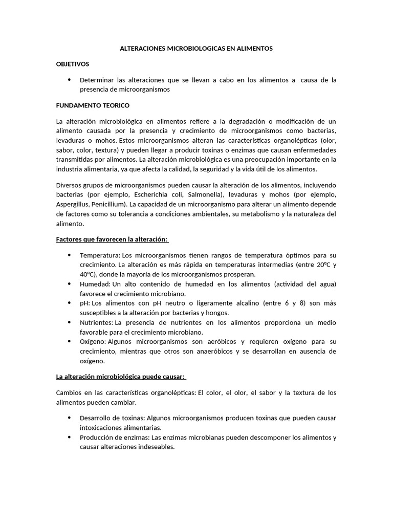 Alteraciones Microbiológicas en Alimentos | PDF | Alimentos ...