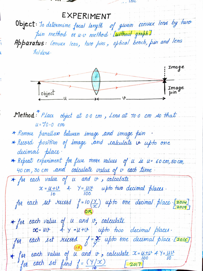 Lens Experiment Results and Calculations | PDF | Optics | Light