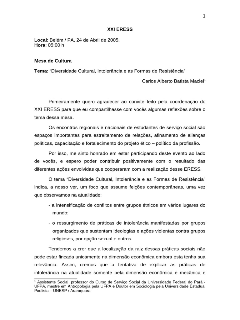Diversidade Cultural e Intolerância Social | PDF | Sociologia | Tempo