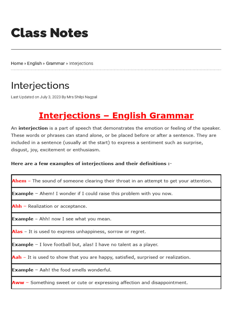 Interjections - English, Grammar | PDF