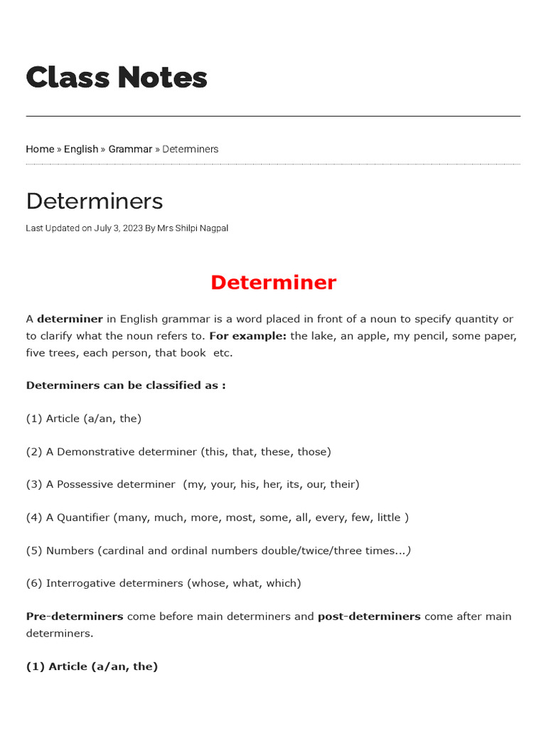 Understanding English Determiners | PDF | Noun | Grammatical Number