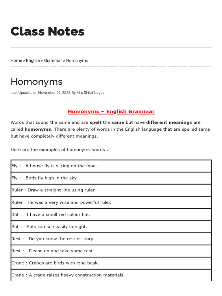 Understanding Homonyms in English | PDF