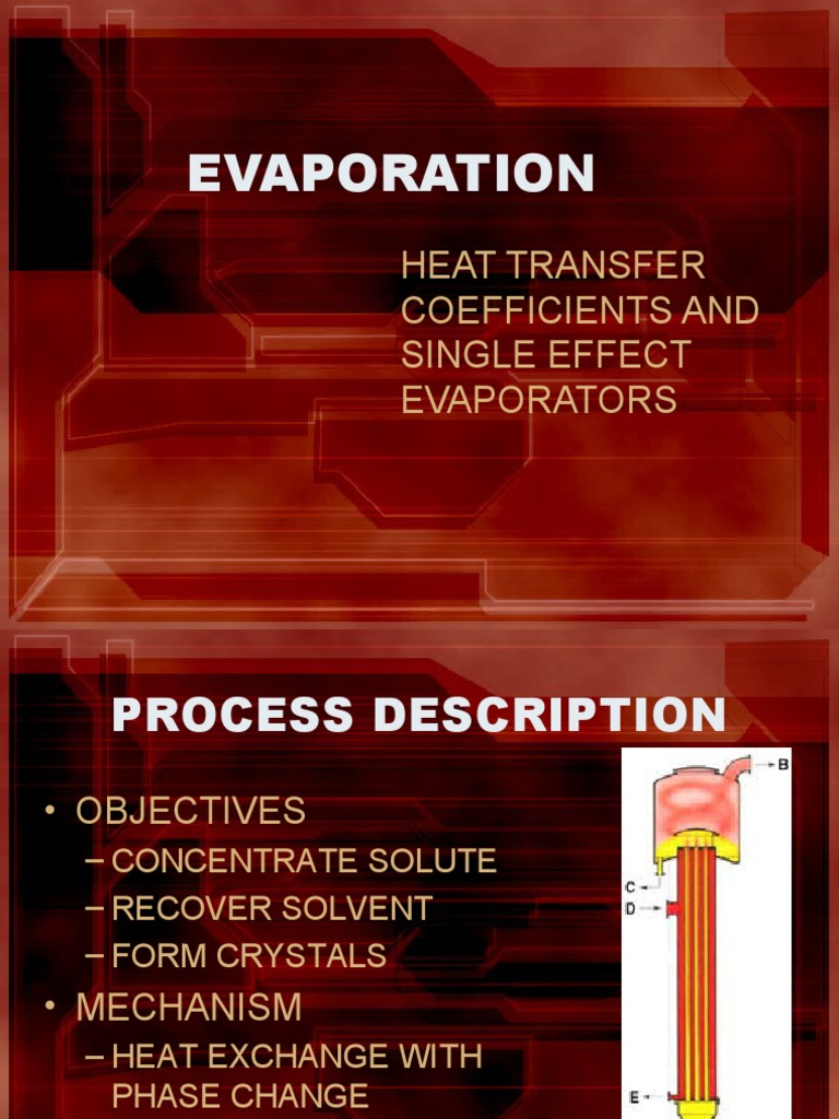 Evaporation Heat Transfer Coefficients and Single Effect Evaporators