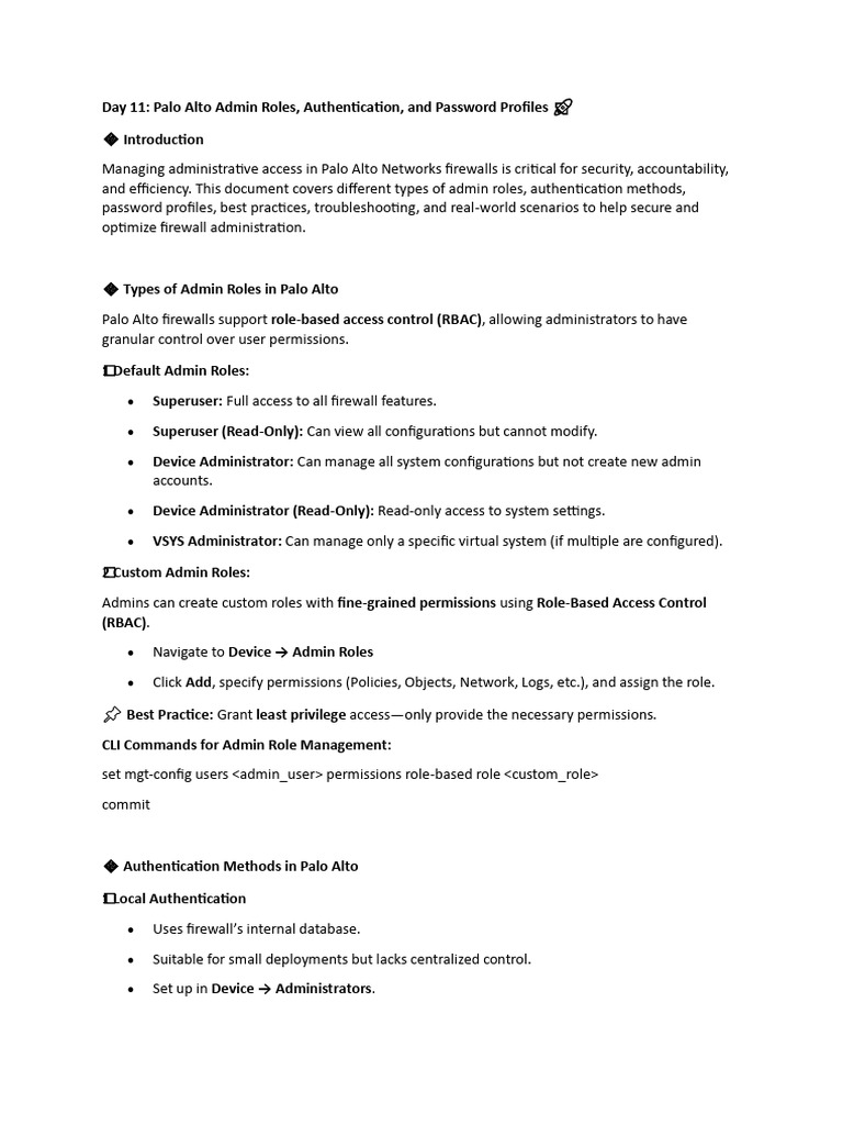 Palo Alto Admin Roles and Security Best Practices | PDF | Superuser ...