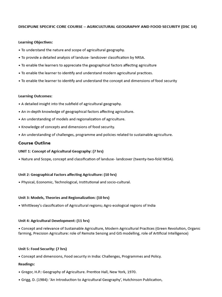 Agricultural Geography & Food Security Course | PDF | Geography | Food ...