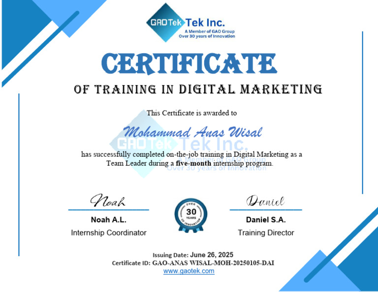 Certificate of Digital Marketing | PDF