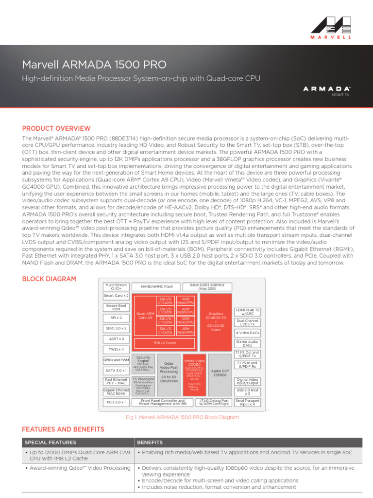 Marvell ARMADA 1500 PRO Overview | PDF | Set Top Box | Multi Core Processor