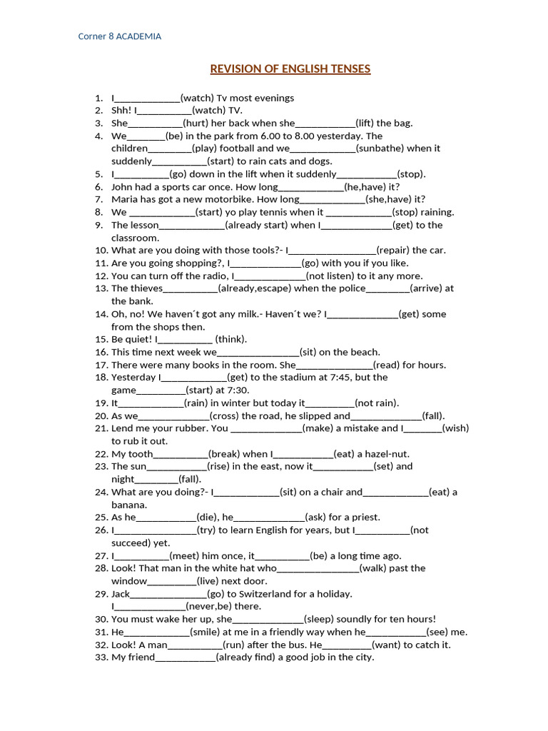 English Tenses Revision Exercises | PDF