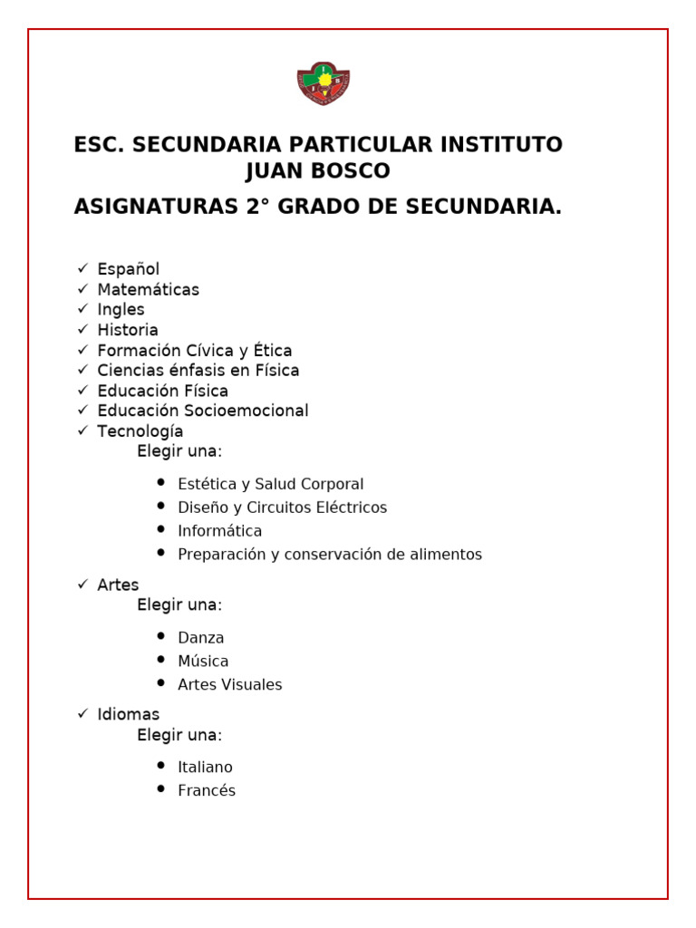 Materias 2° Grado Secundaria 2025 | PDF