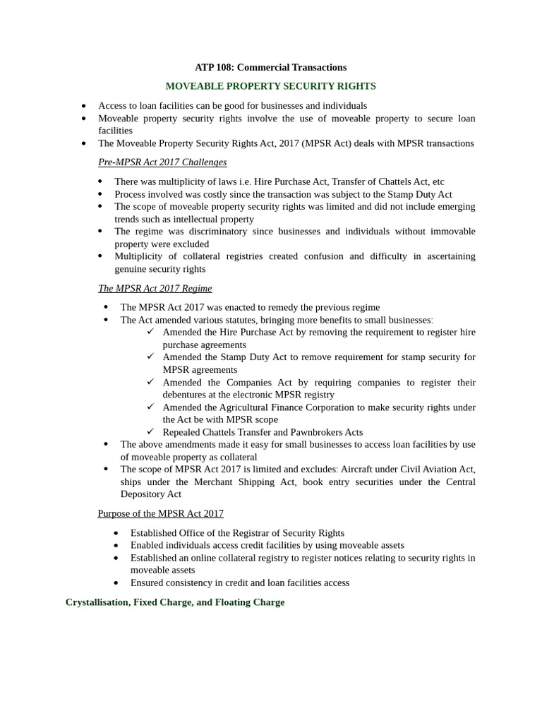 Moveable Property Security Rights Overview | PDF | Bankruptcy ...
