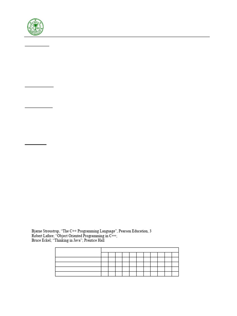 Syllabus | PDF | C++ | Object Oriented Programming