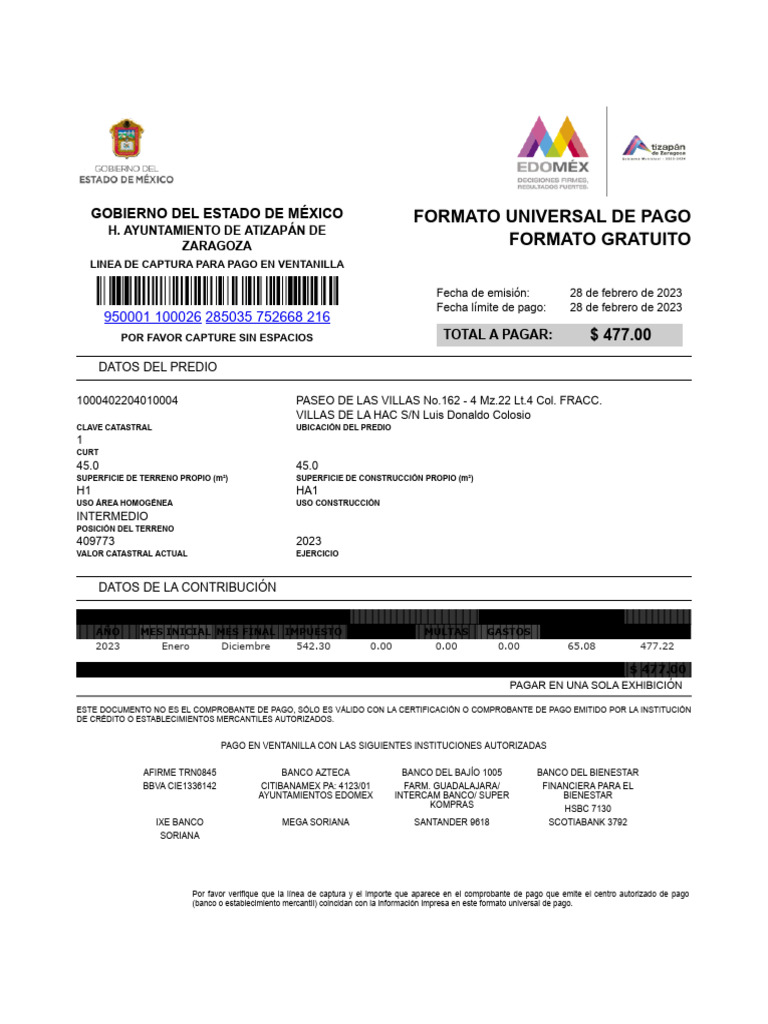 Formato Universal de Pago Predial | PDF | Servicios financieros | Bancos