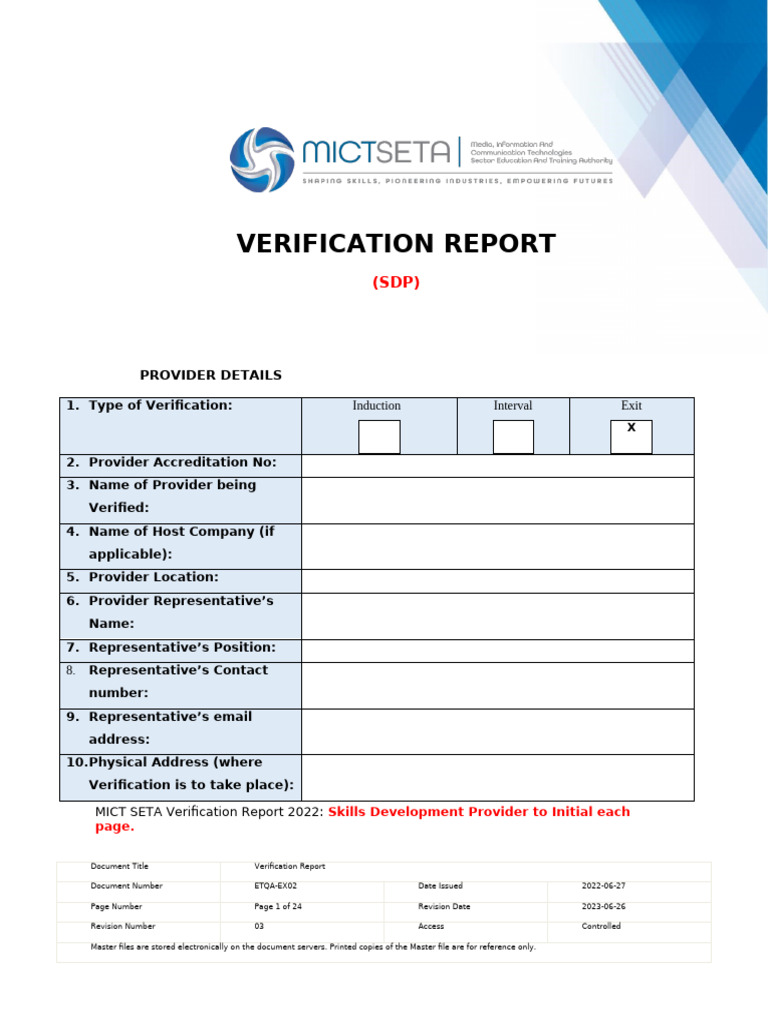 MICT SETA Verification Report Template | PDF | Verification And ...