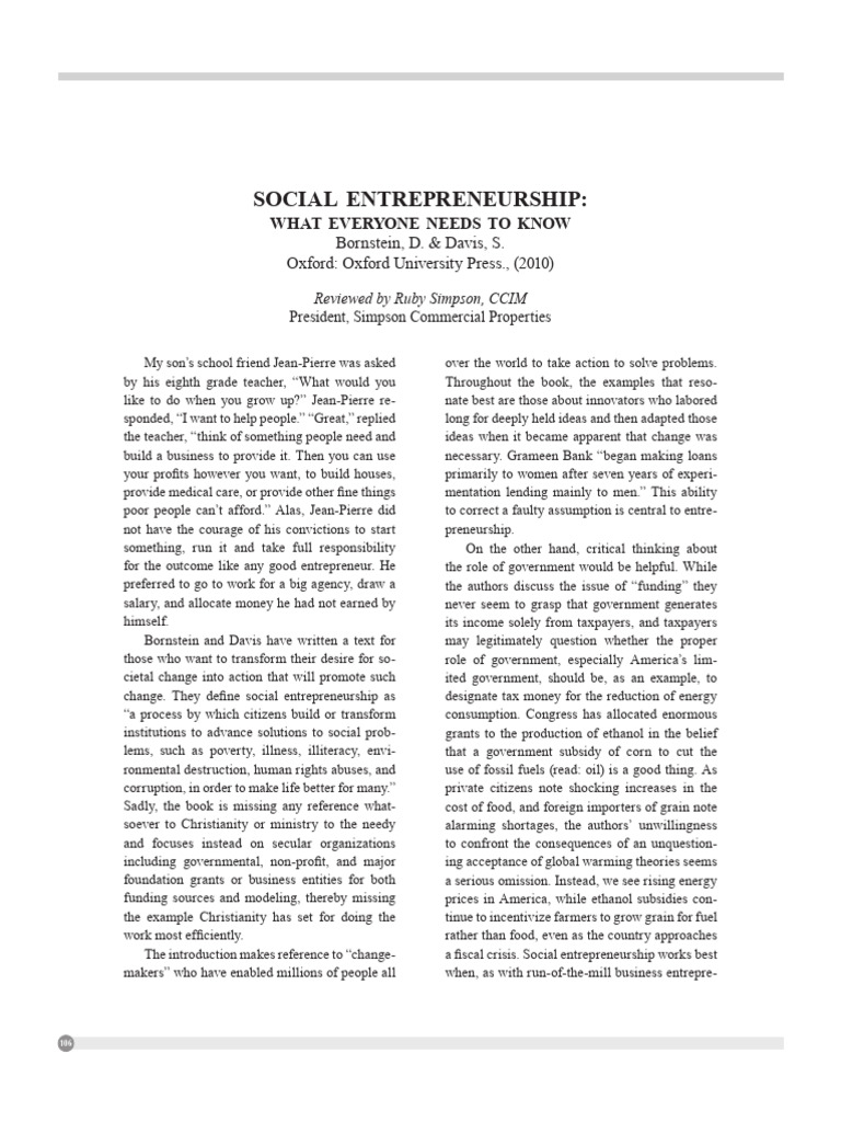 Critique of Social Entrepreneurship Models | PDF | Entrepreneurship ...