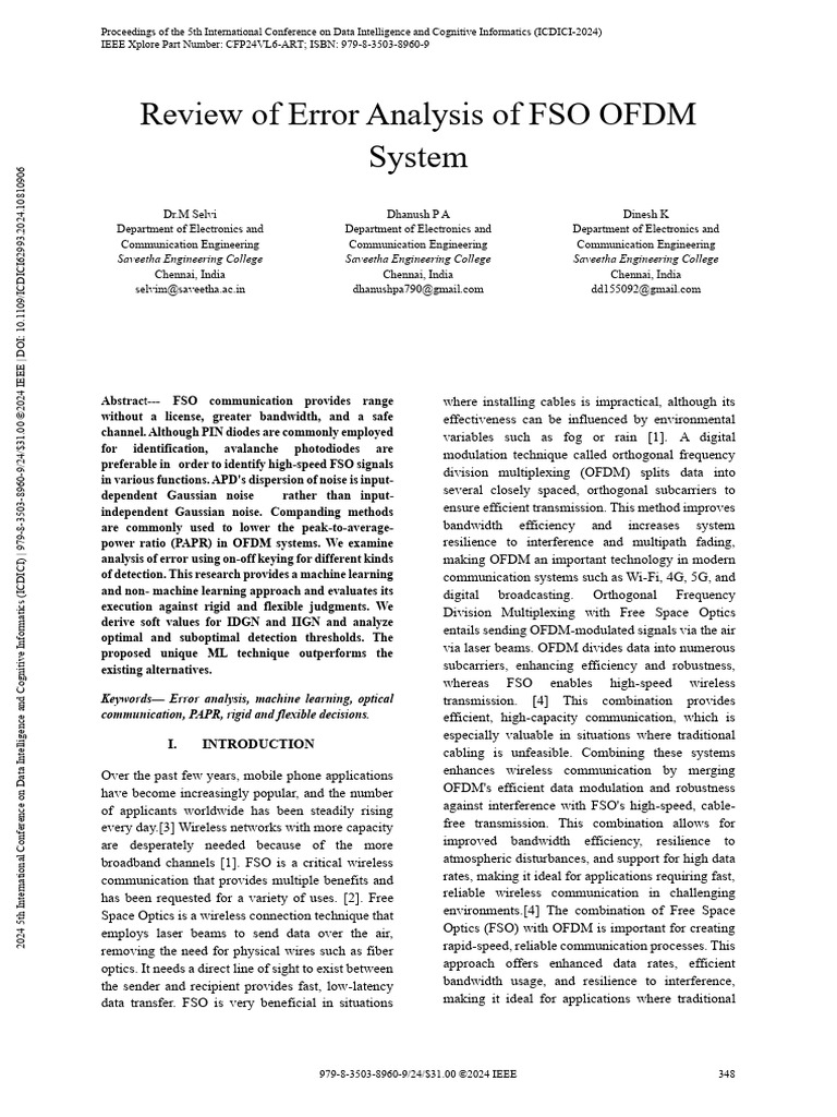 FSO OFDM Error Analysis and ML Techniques | PDF | Orthogonal Frequency ...