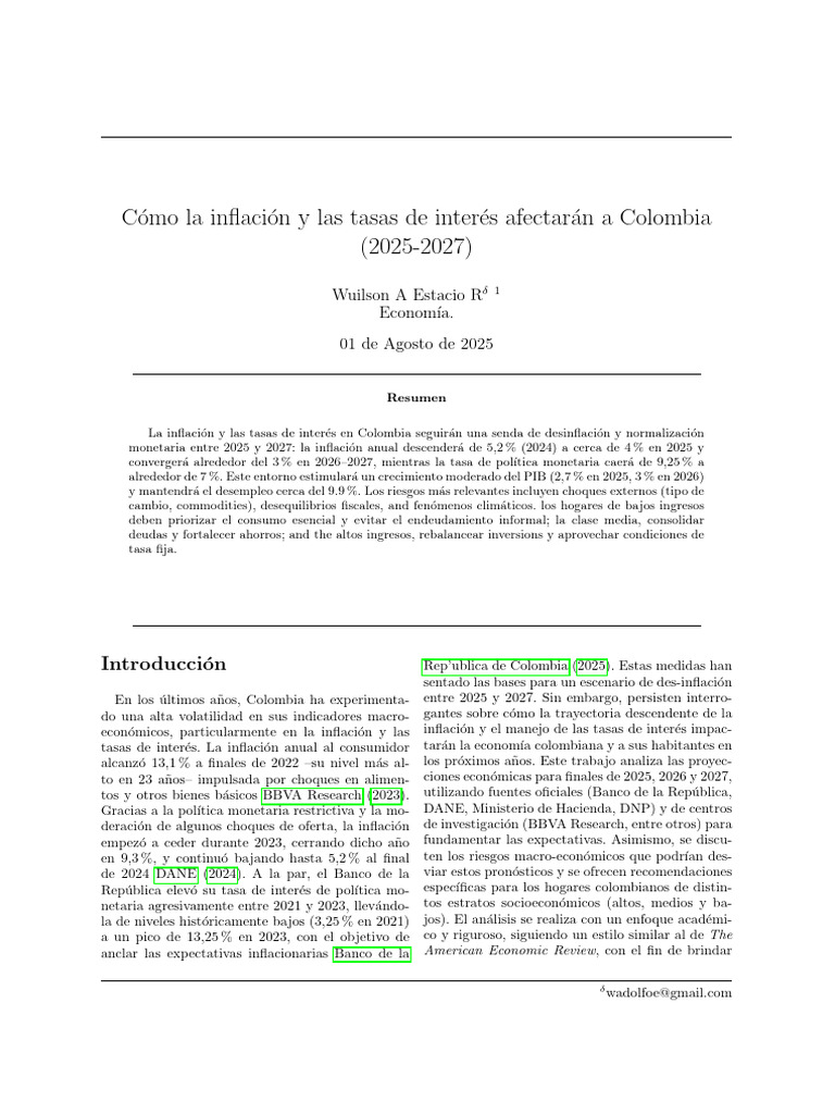 Inflacion y Tasas de Interes en Colombia | PDF | Inflación | Costo de ...