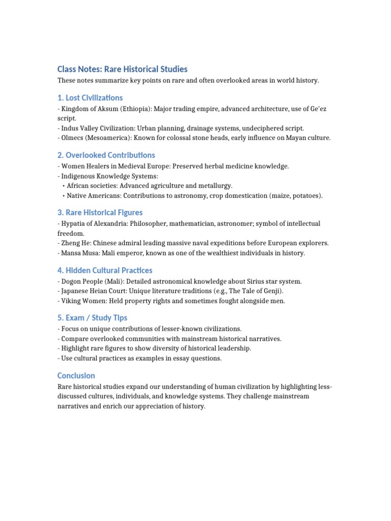 Rare Historical Studies Overview | PDF