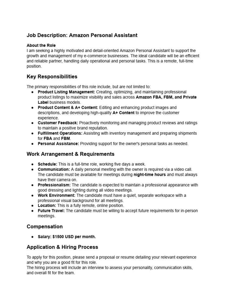 Amazon Personal Assistant Job Overview | PDF