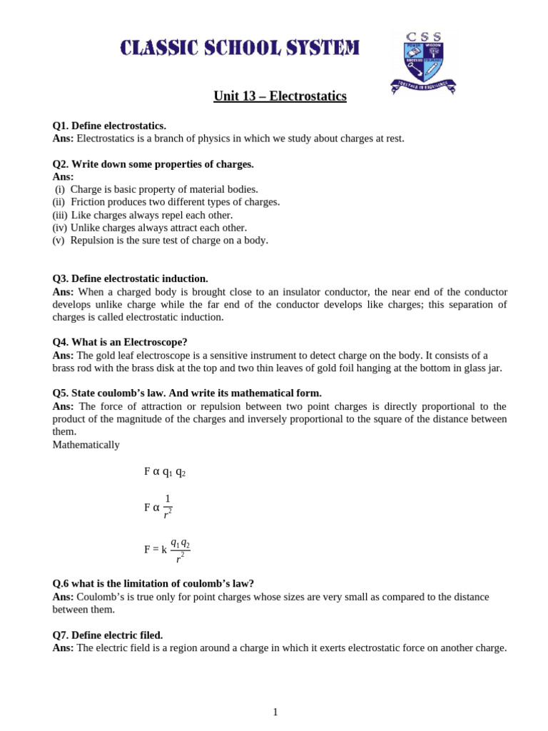Understanding Electrostatics Concepts | PDF | Capacitor | Capacitance