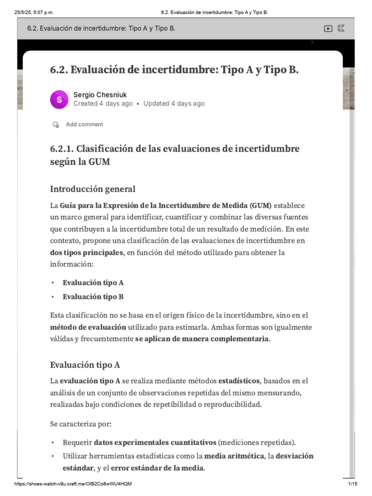 Evaluación de Incertidumbre Tipo A | PDF | Incertidumbre | Medición