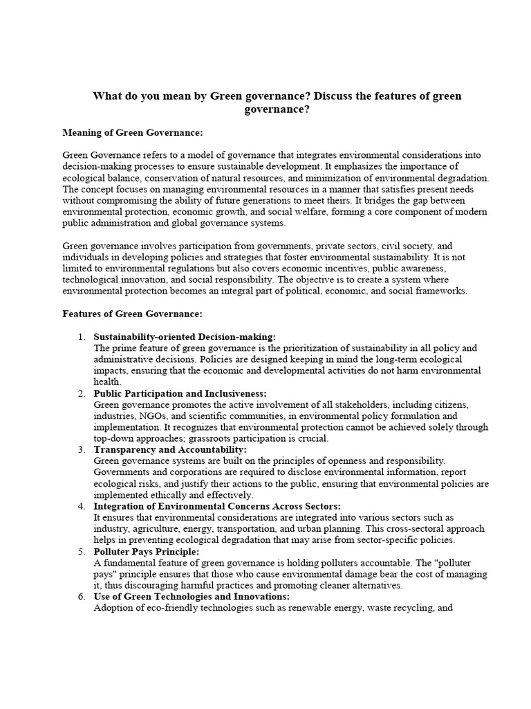 Understanding Green Governance Principles | PDF | Governance ...
