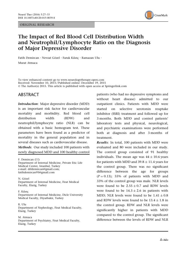 The Impact of Red Blood Cell Distribution Widthand Neutrophil ...