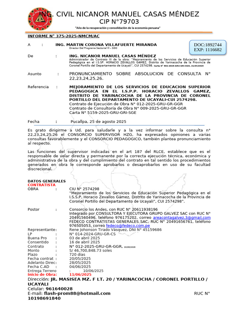 INFORME N° 375 -2025-NMCM HORACIO- RESP DE SGE SOBRE CONSULTA N° 22,23 ...