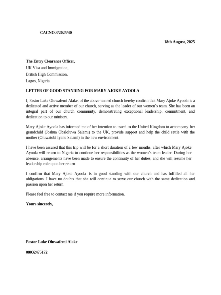 Pastor Letter | PDF