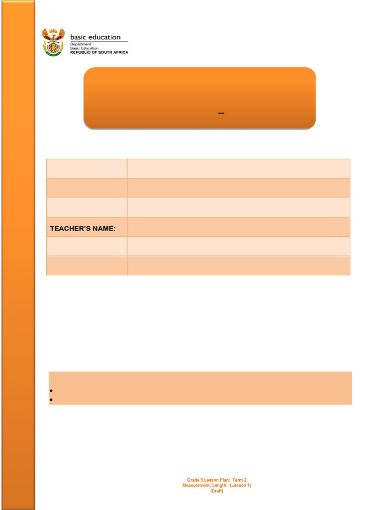 Grade 5 Length Measurement Lesson Plan | PDF | Measurement | Length