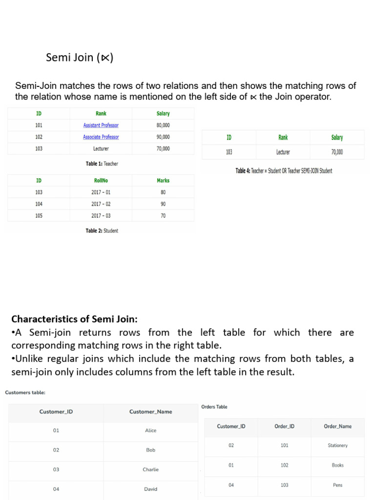 Semi Join vs Anti Join Explained | PDF