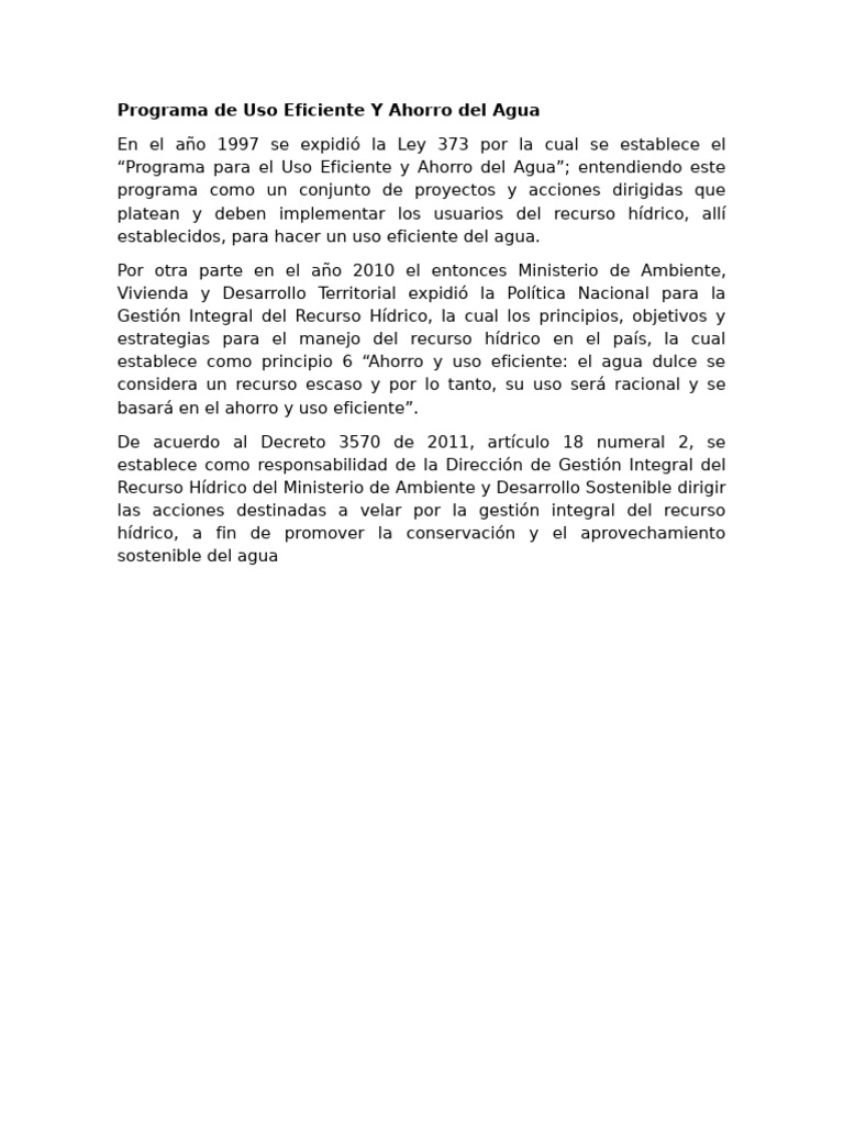 Programa de Ahorro y Uso Eficiente del Agua | PDF