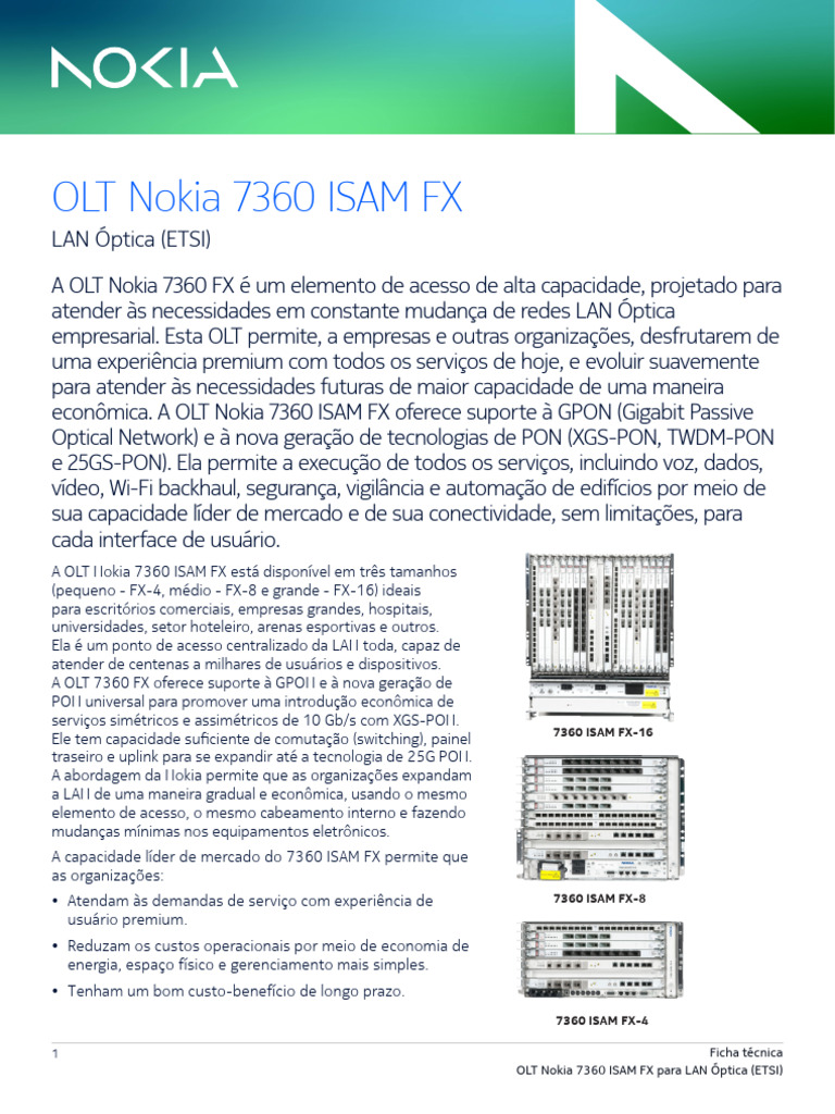 OLT Nokia 7360 ISAM FX: Modelos e Recursos | PDF | Rede de computadores ...