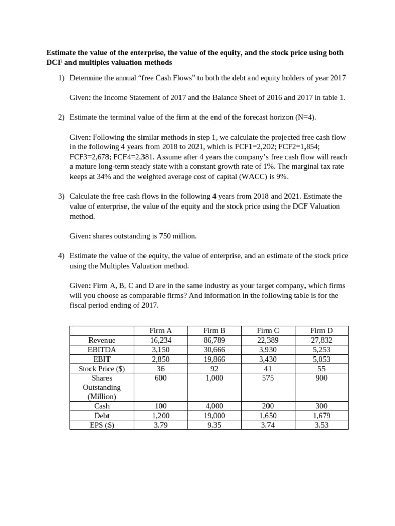 DCF and Multiples Valuation Analysis | PDF