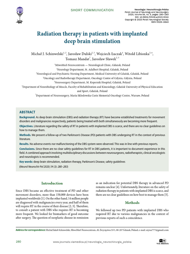 Radiation Therapy with DBS in PD Patients | PDF | Deep Brain ...