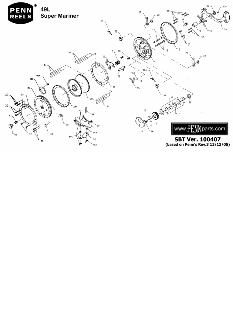 Penn Model 49L Reel Parts List | PDF | Mechanical Engineering |  Manufactured Goods