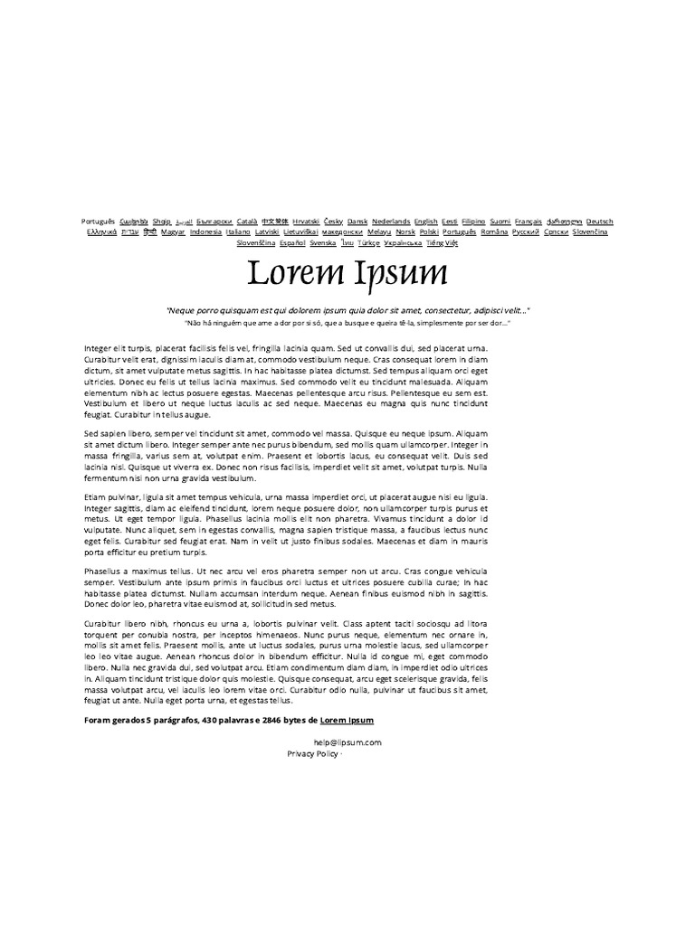 Geração de Lorem Ipsum em Português | PDF