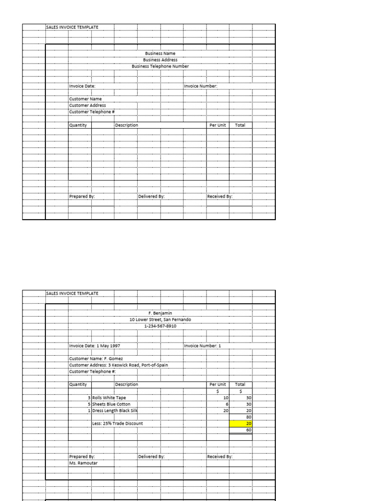 Sales Invoice and Purchases Journal Template | PDF | Invoice ...