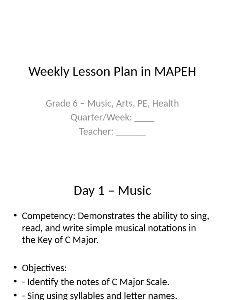 Weekly MAPEH Lesson Plan | PDF