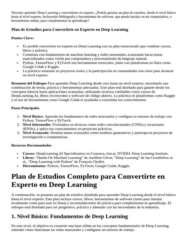 Plan de Estudios para Deep Learning Expertos | PDF | Aprendizaje ...