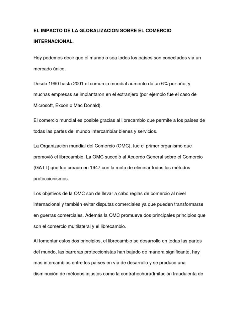 El Impacto de La Globalizacion Sobre El Comercio Internacional | PDF ...