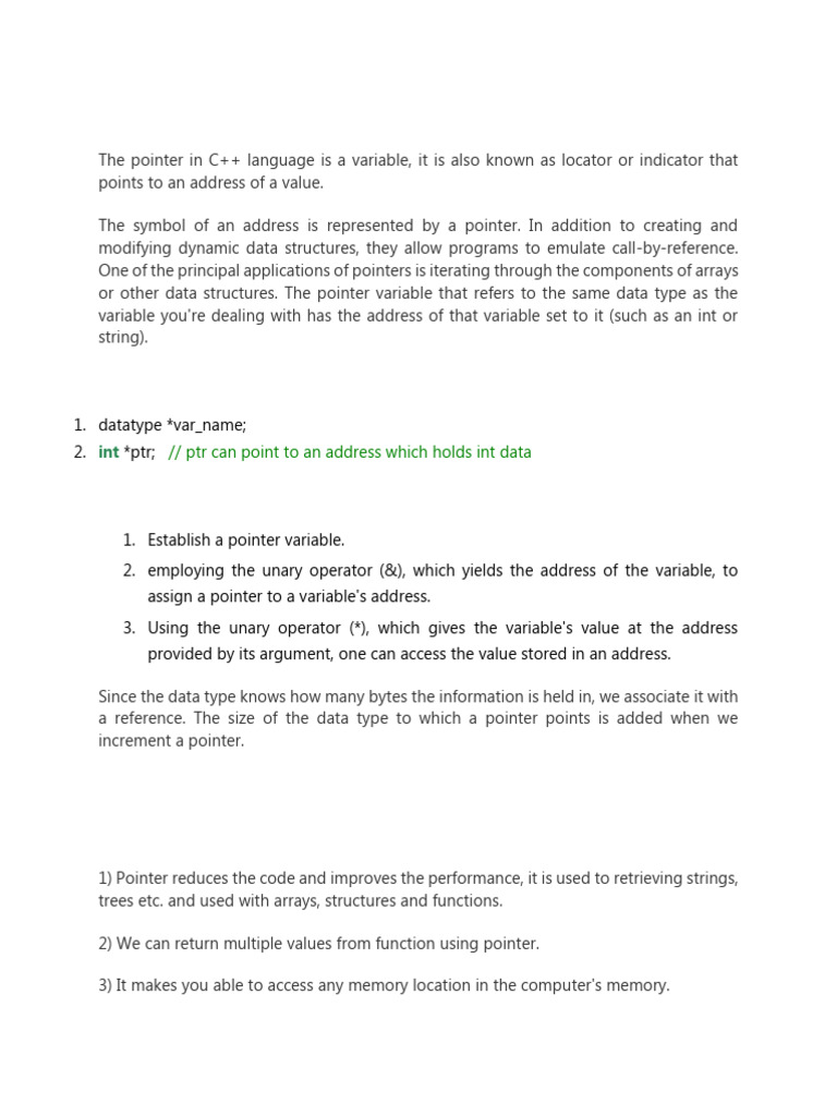 C++ Pointers: Usage and Examples | PDF | Pointer (Computer Programming ...