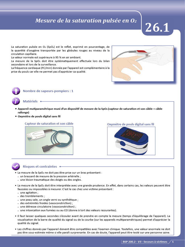 Mesure de la SpO2 en Secours Victimes | PDF | Médecine clinique ...