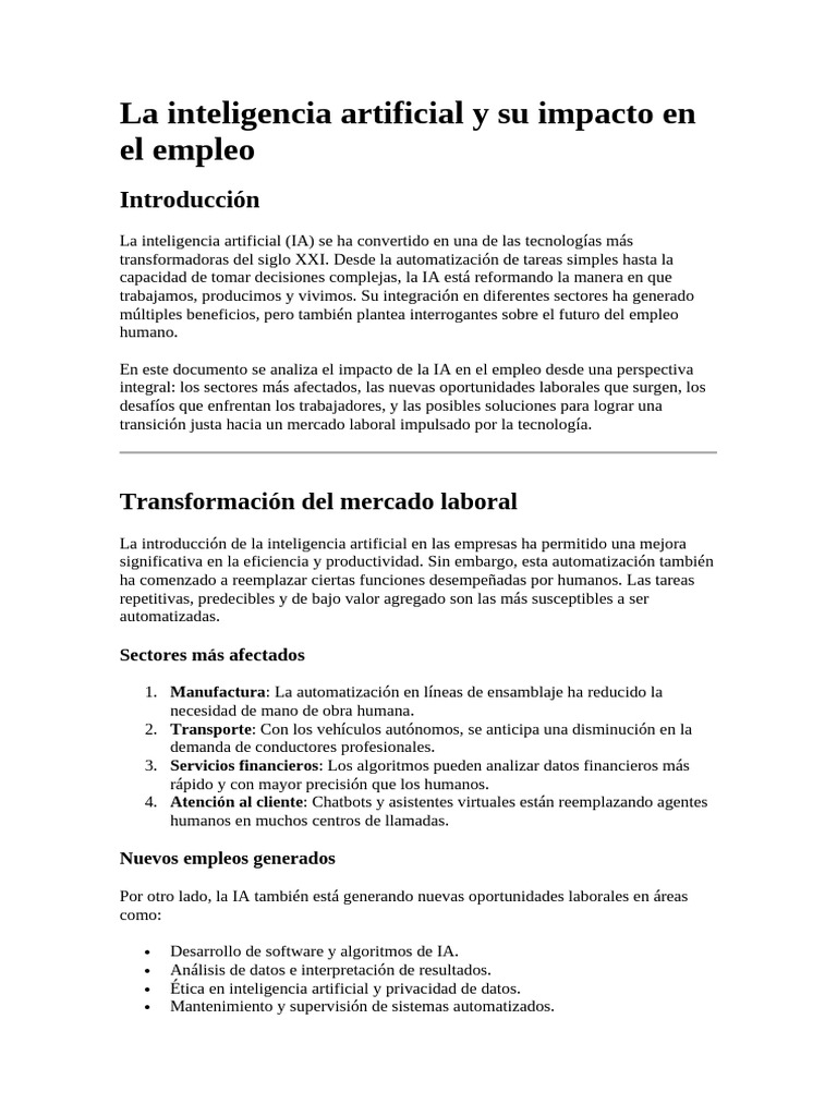 Impacto de la IA en el Empleo y Futuro | PDF | Inteligencia artificial ...