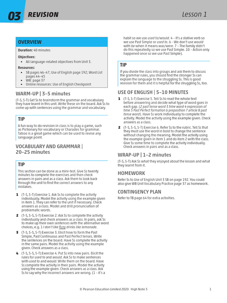 High Note 3 Unit 3 Grammar Review | PDF | English Language | Linguistic ...