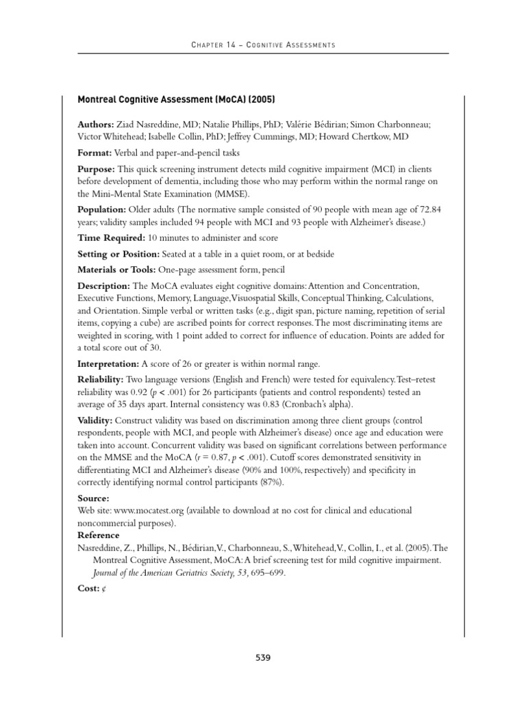 MOCCA Print Assessment Tools | PDF | Brain | Behavioural Sciences