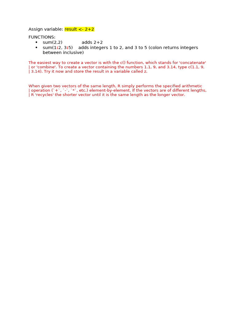 R Programming: Basic Functions and Vectors | PDF