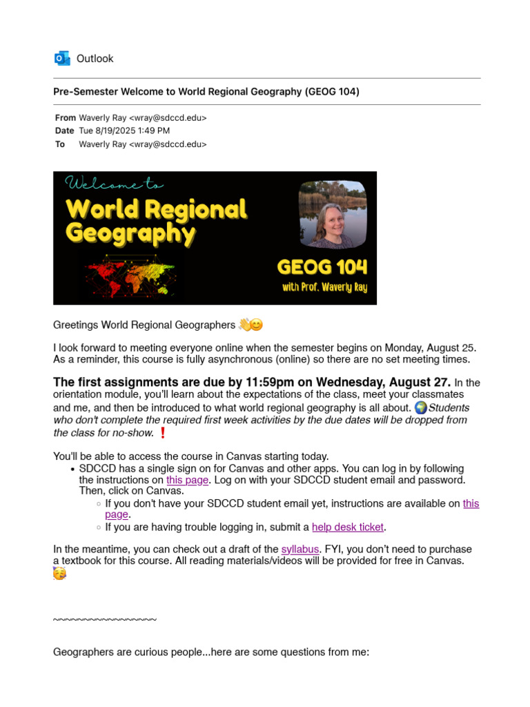 GEOG 104: Pre-Semester Welcome Guide | PDF